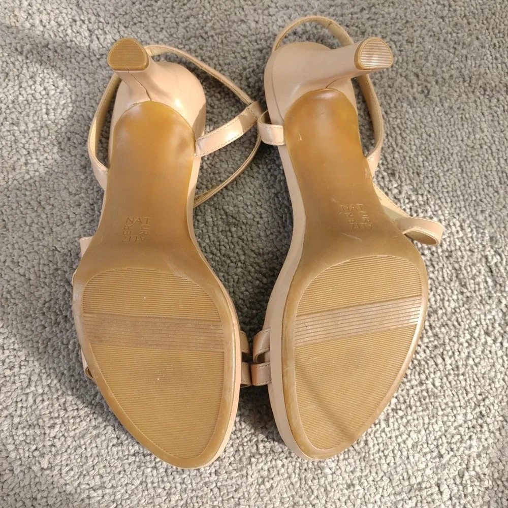 Naturalizer Brenta Womens 11 Beige Faux Leather Ankle Strap Heels Sandals